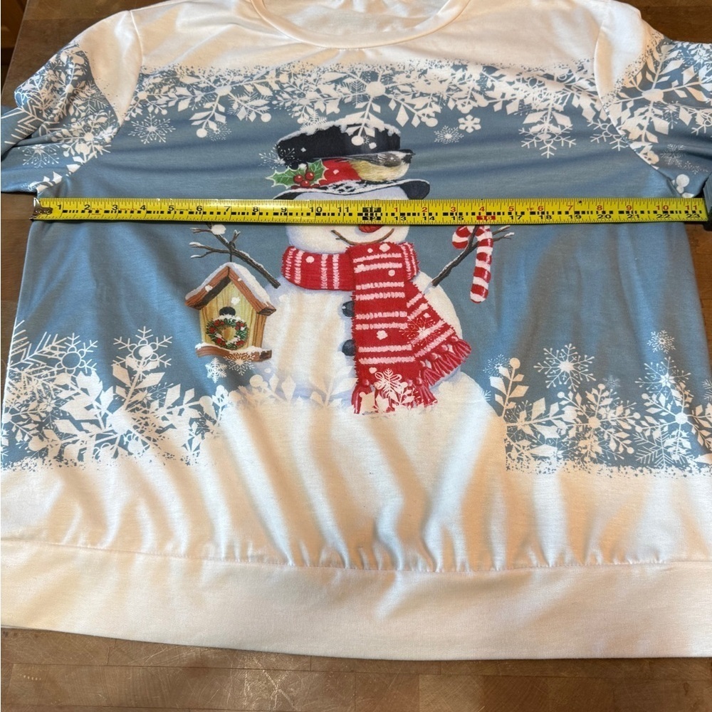 Festive Christmas Snowman Blue and White Lightweight sweatshirt Holiday XL/1XL - Picture 9 of 14